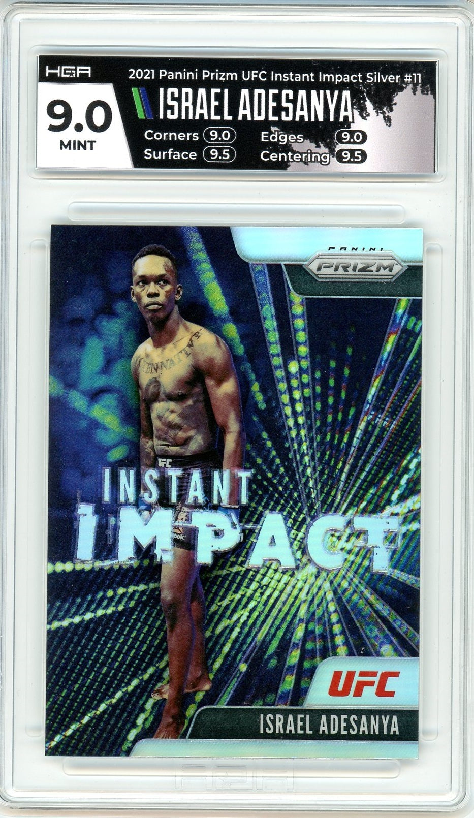 2021 Panini Prizm UFC Israel Adesanya Instant Impact Silver Prizm #11 HGA 9.0 MINT