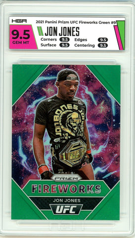 2021 Panini Prizm UFC Jon Jones Fireworks Green Prizm Card #1 HGA 9.5 GEM MT