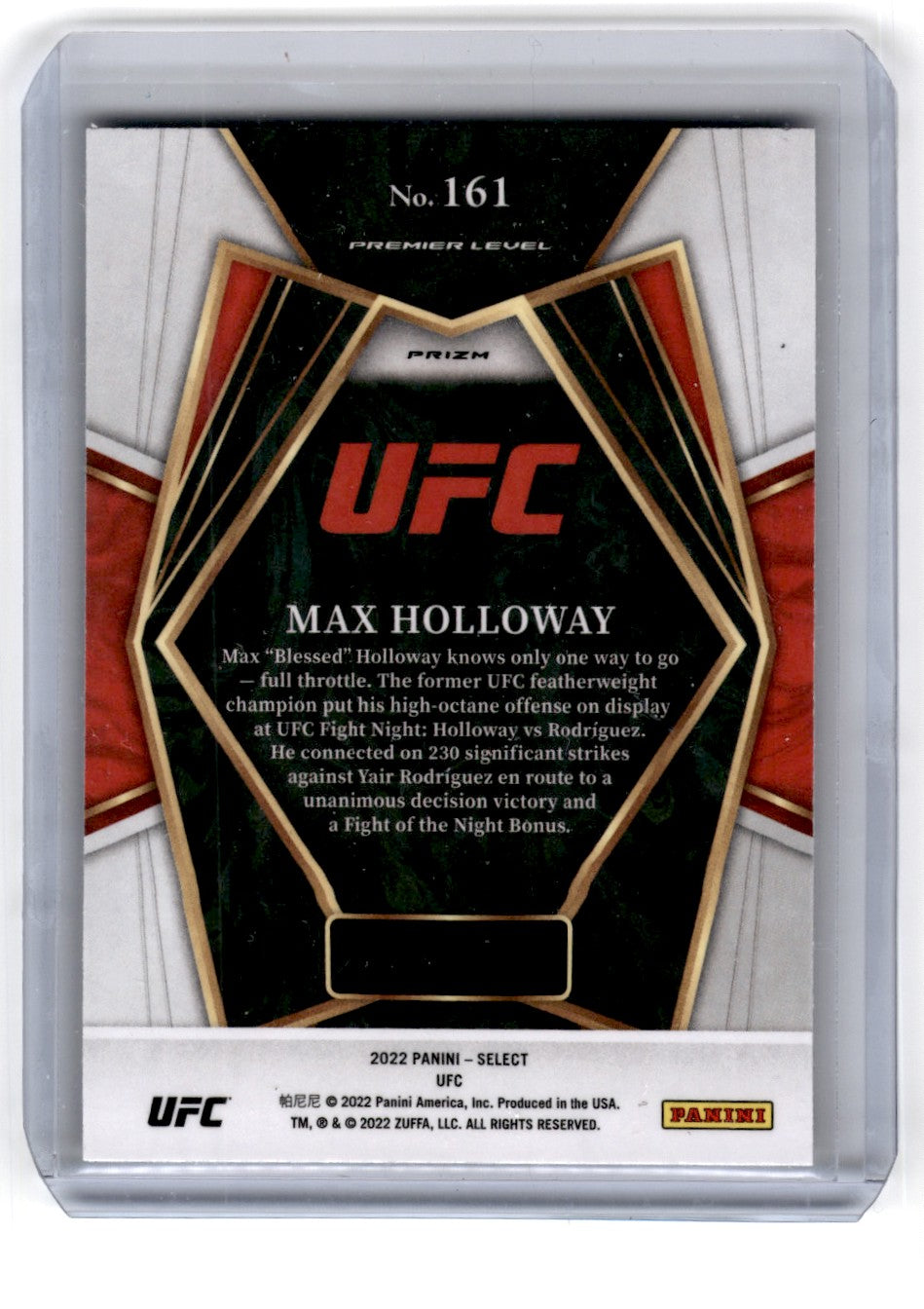 2022 Panini Select Max Holloway Silver Card 161
