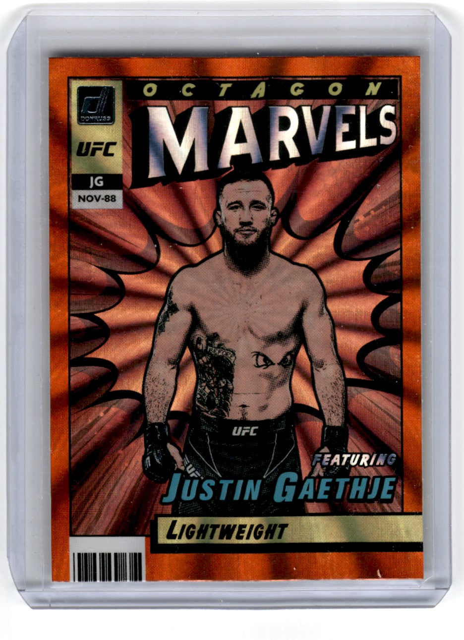 2022 Panini UFC Donruss Justin Gaehje Marvels Orange Laser Card 15