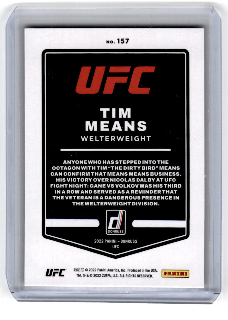 2022 Panini UFC Donruss Tim Means Pink Laser /99 Card 157