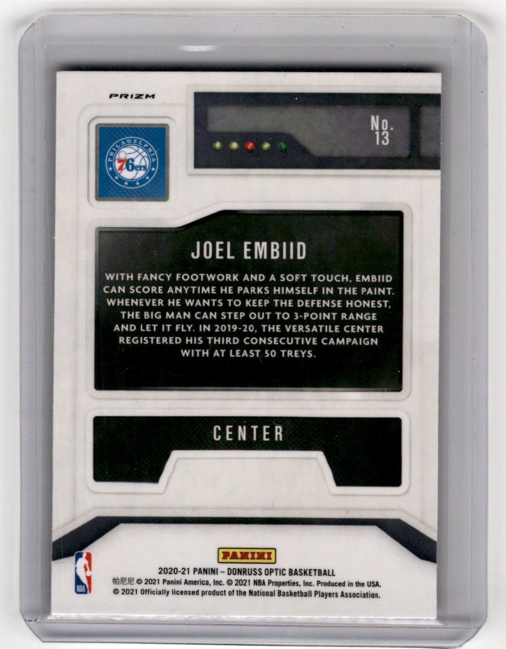 2020 Donruss Optic #13 Joel Embiid Silver T-Minus 3...2...1 Purple