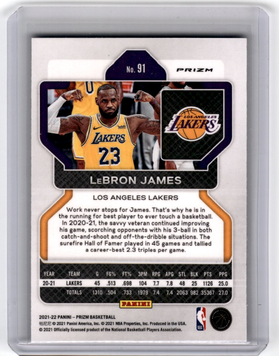 2021 Panini Prizm #91 LeBron James Fast Break Purple