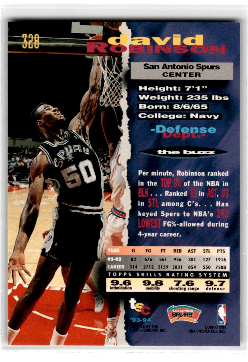 1993 Topps Stadium Club David Robinson Card 328