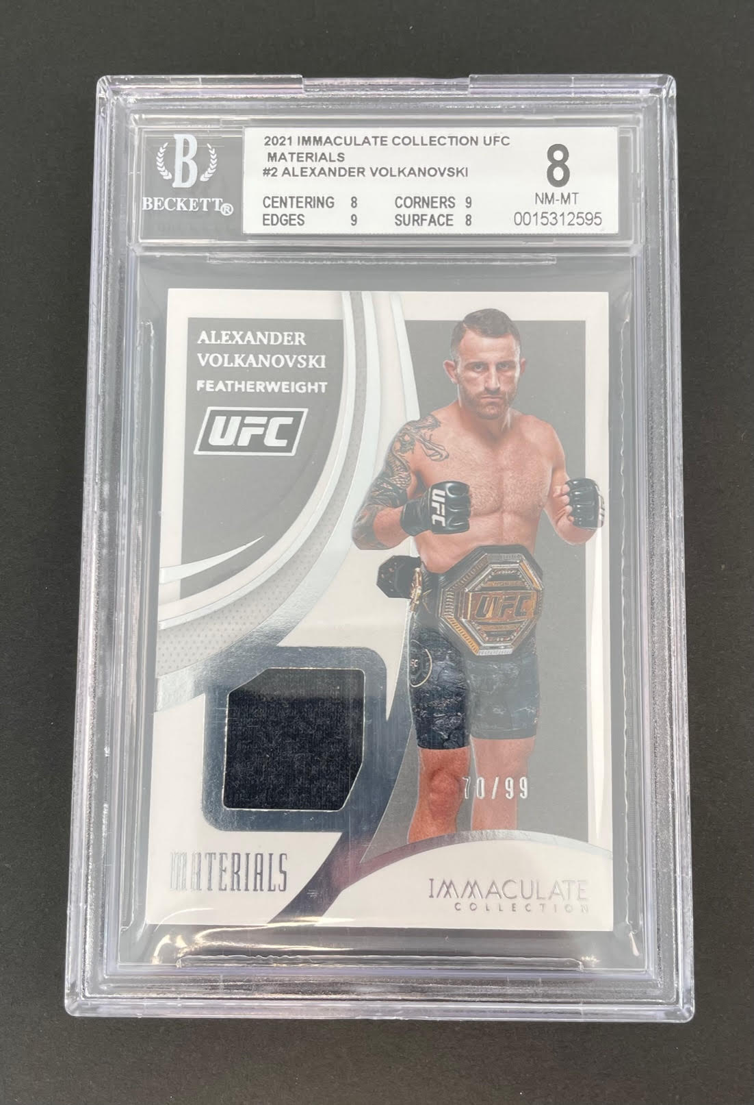 2021 Immaculate UFC Alexander Volkanovski Materials Patch #2 BGS 8