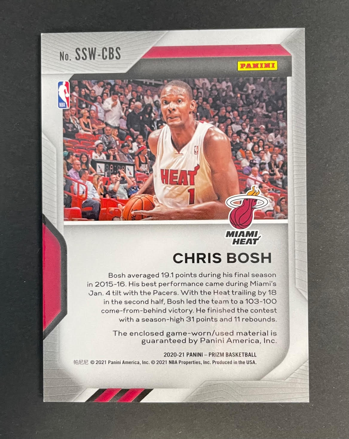 2020-21 Panini Prizm Sensational Chris Bosh Patch #SWCBS