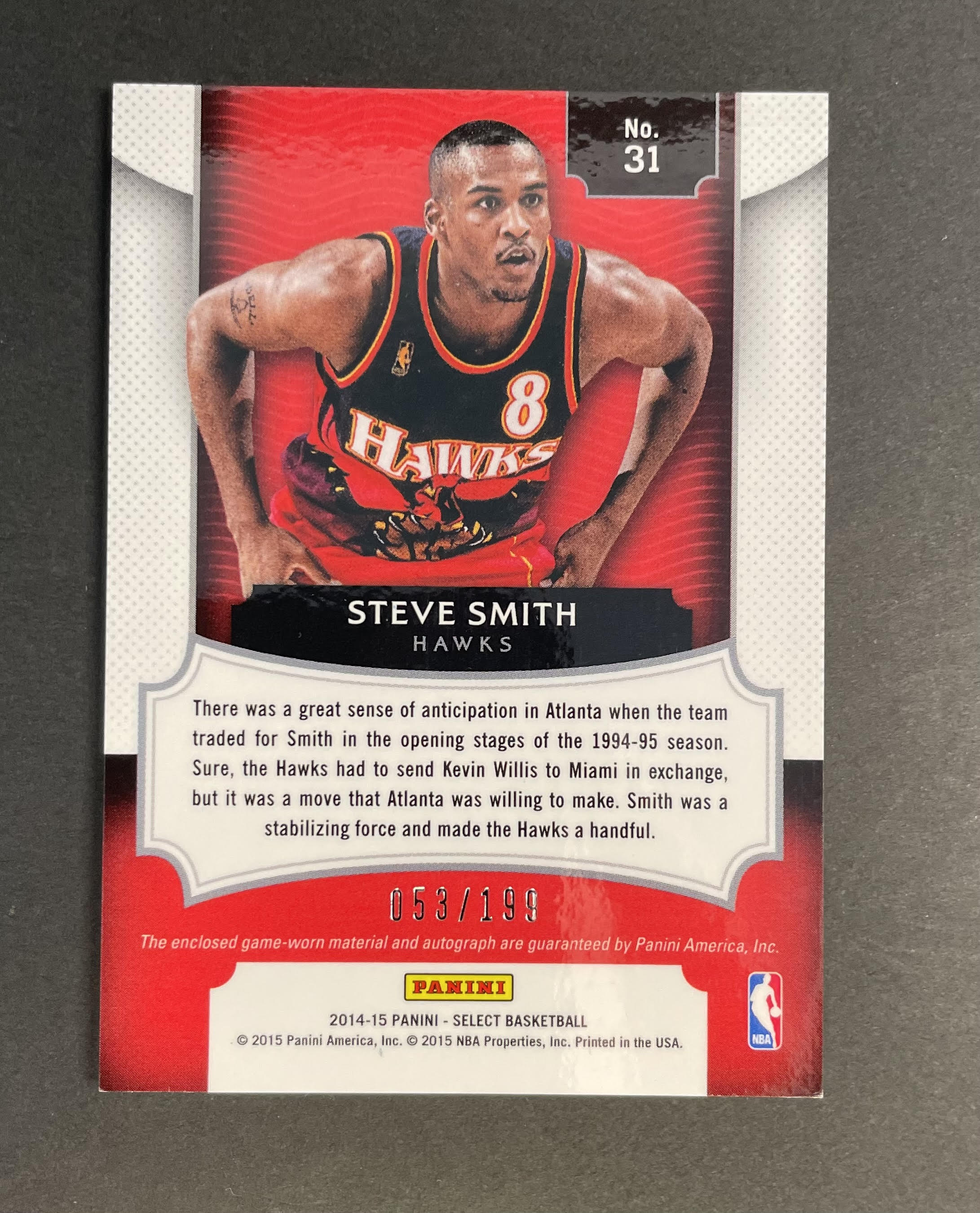 2014-15 Panini Select Steve Smith Patch Auto /199 #31