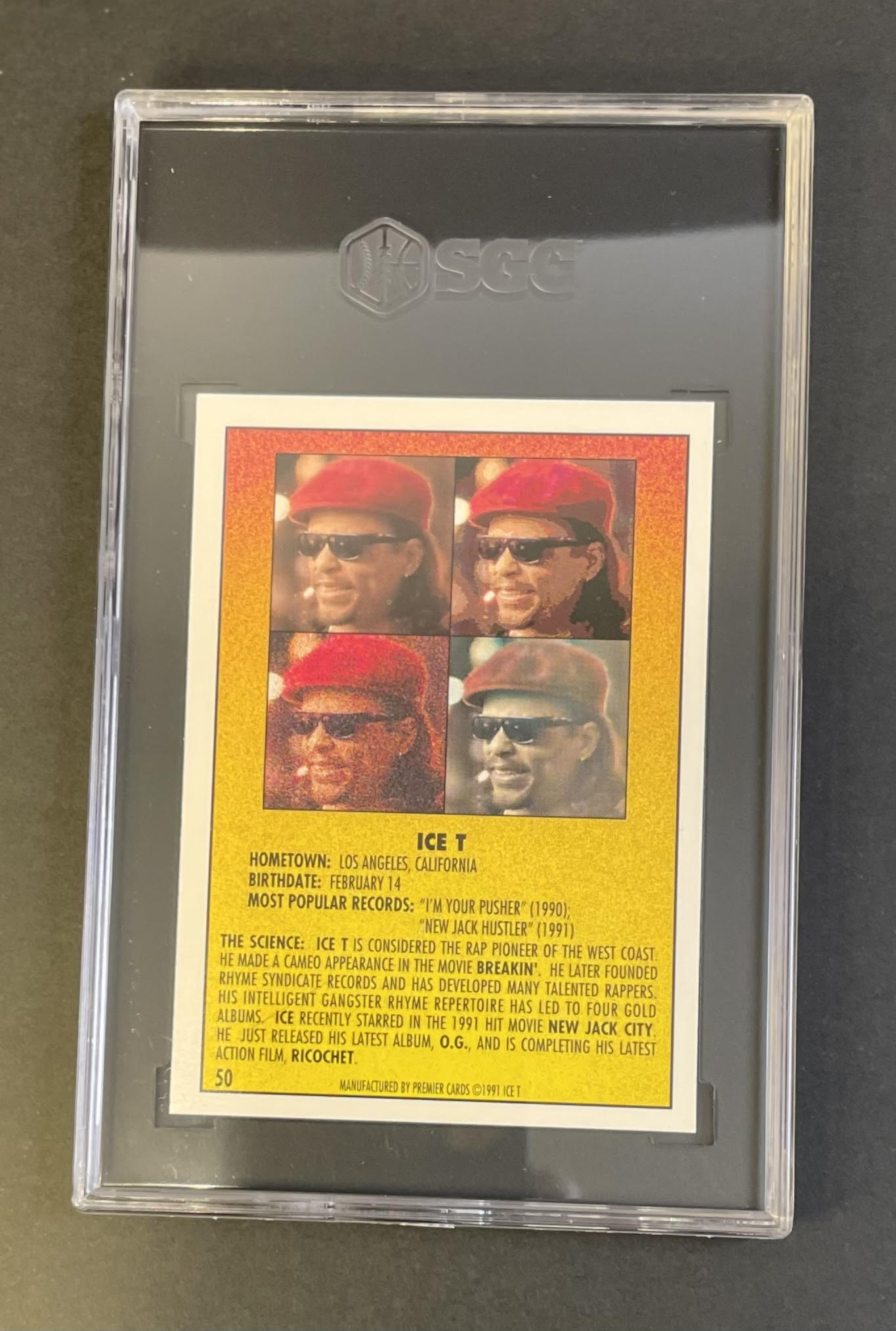 1991 The Rap Pack Ice T #50 SGC 10 GEM MINT