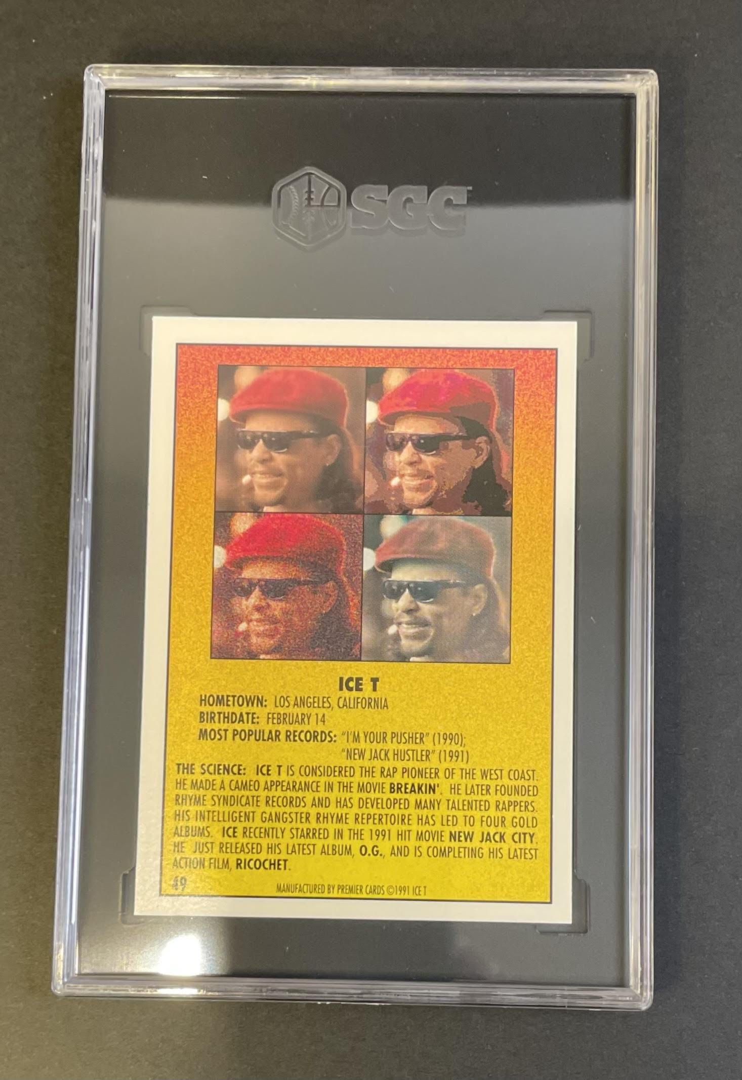 1991 The Rap Pack Ice T #49 SGC 10 GEM MINT