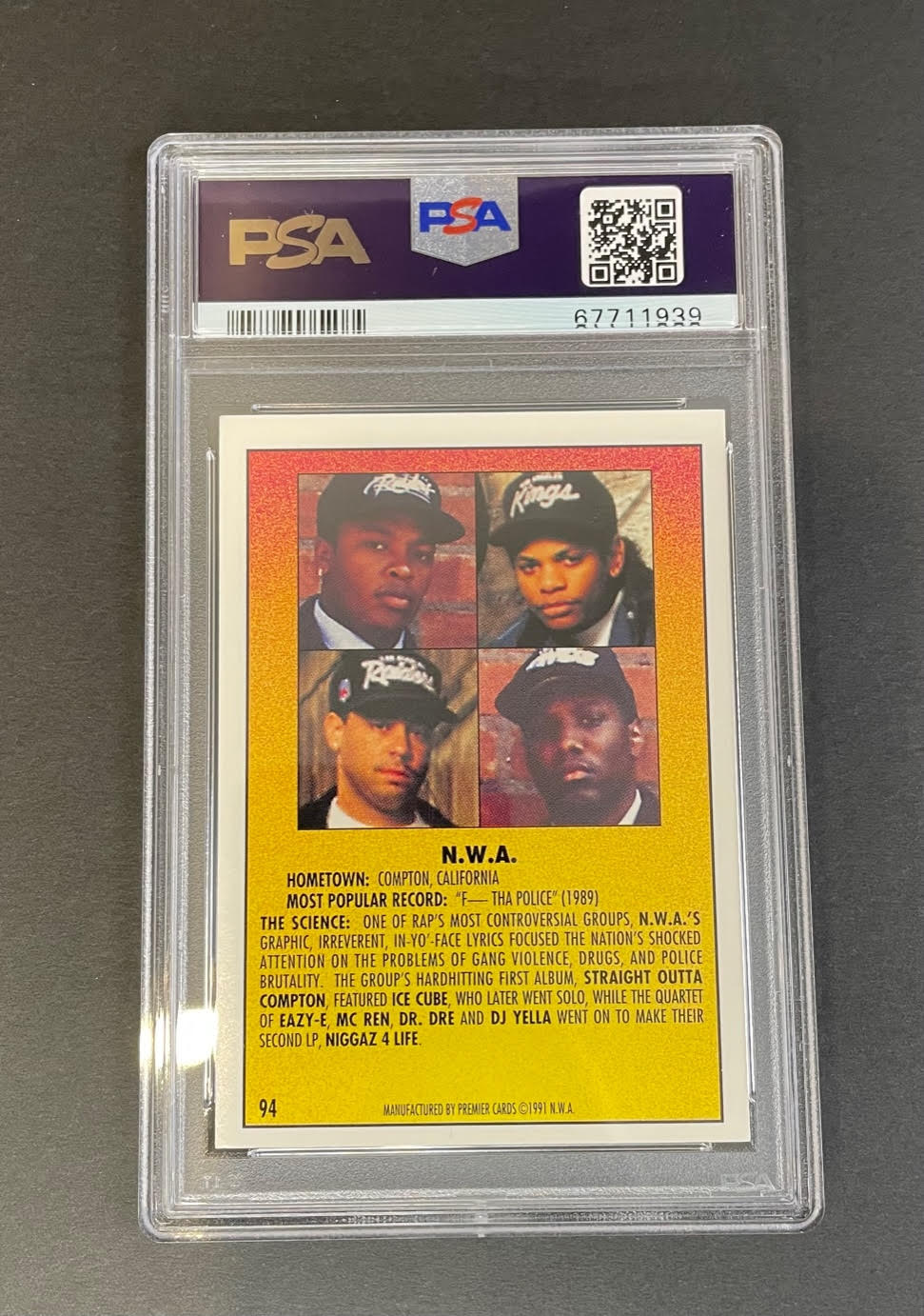 1991 Premier Rap Pack NWA #94 PSA 8