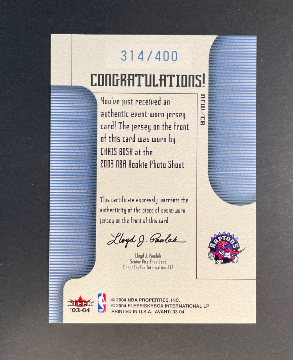 2004 Fleer Avant Chris Bosh Patch /400 #AEWCB